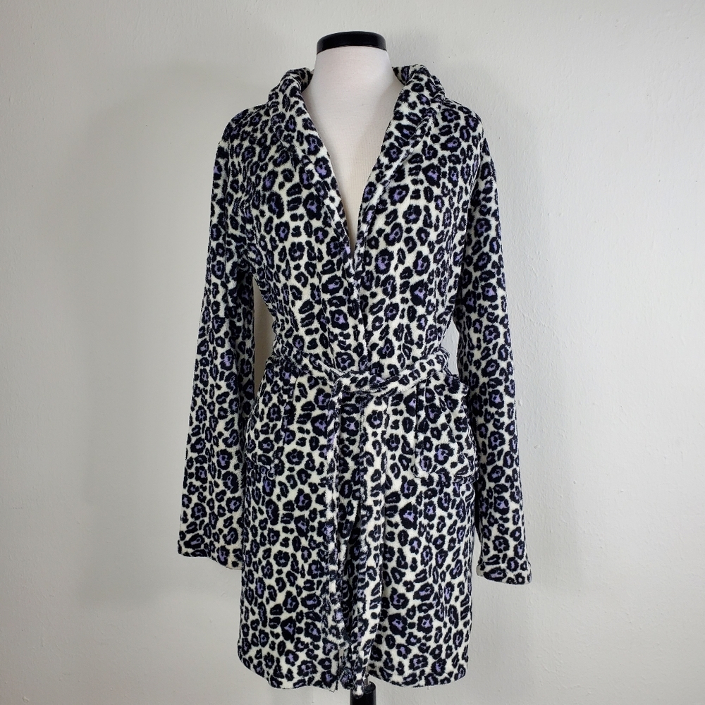 Chili Peppers Animal Print Women's M Plush Belted Pocket Robe Soft Cozy Lounge